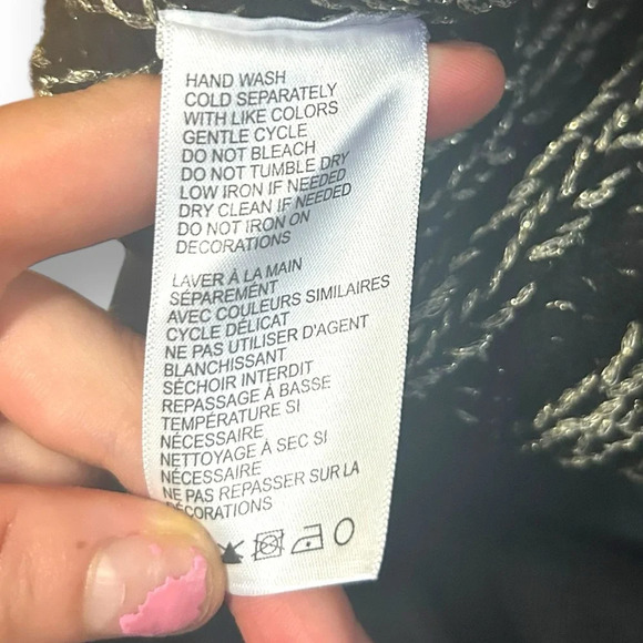 Blanc Noir® Lurex Cable Knit Sweater Size Large Black Silver Crew Neck NEW - Picture 12 of 13